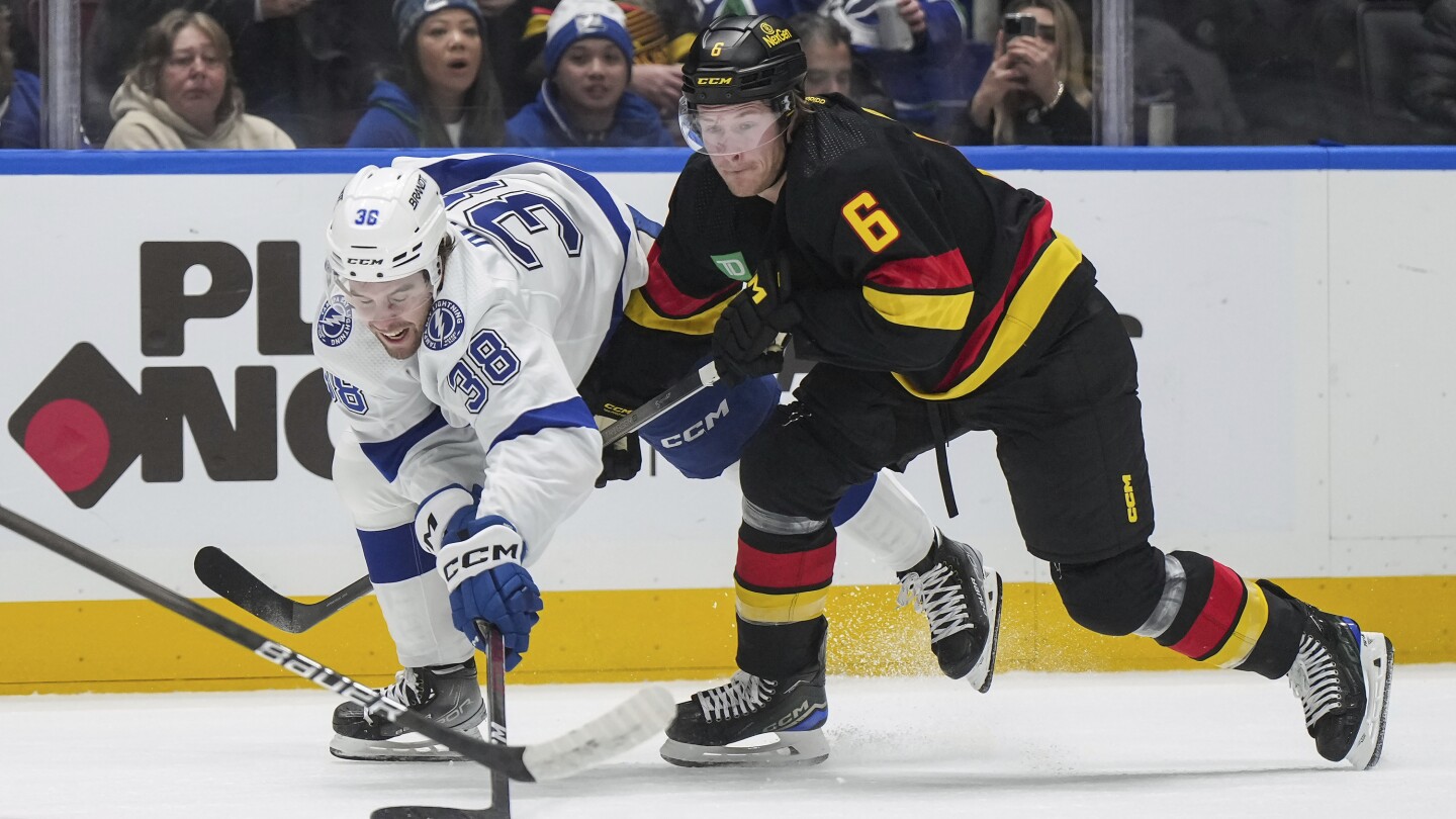 Boeser nets hat trick to tie for NHL goals lead and Canucks beat Lightning 4-1 #Boeser #nets #hat #trick #tie #NHL #goals #lead #Canucks #beat #Lightning