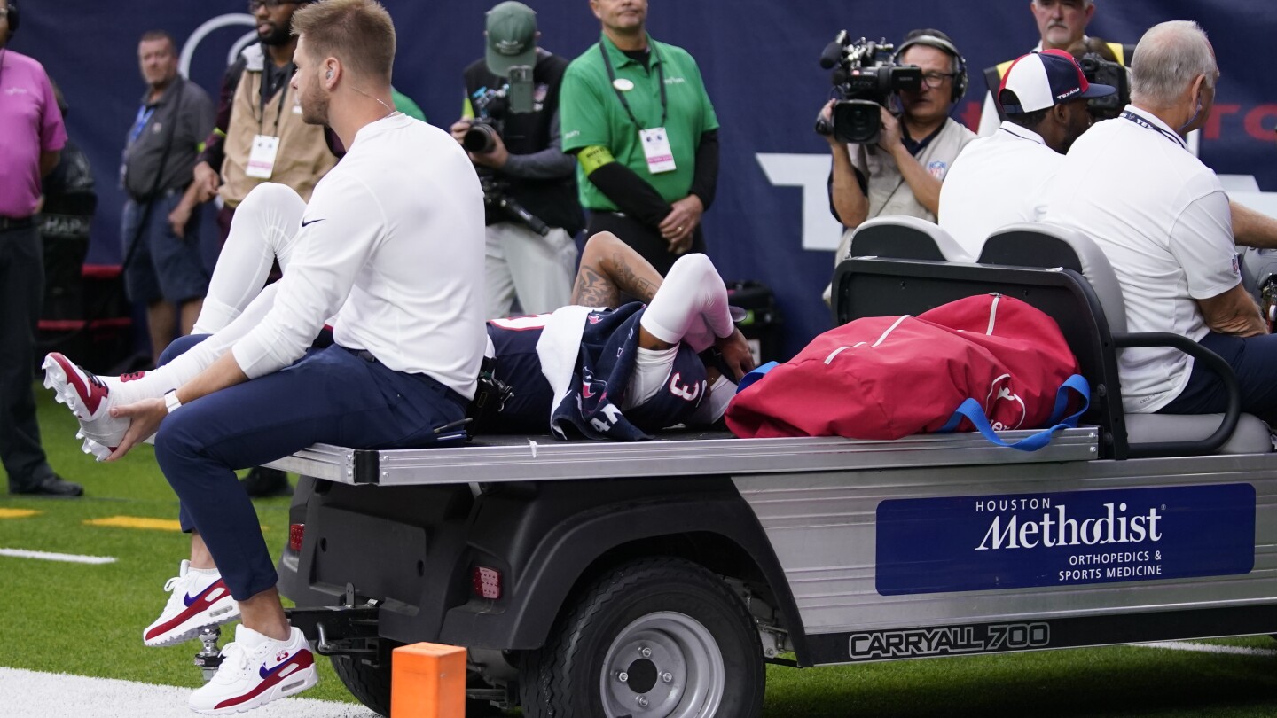 Texans rookie WR Tank Dell carted off with ankle injury in first quarter against Broncos #Texans #rookie #Tank #Dell #carted #ankle #injury #quarter #Broncos